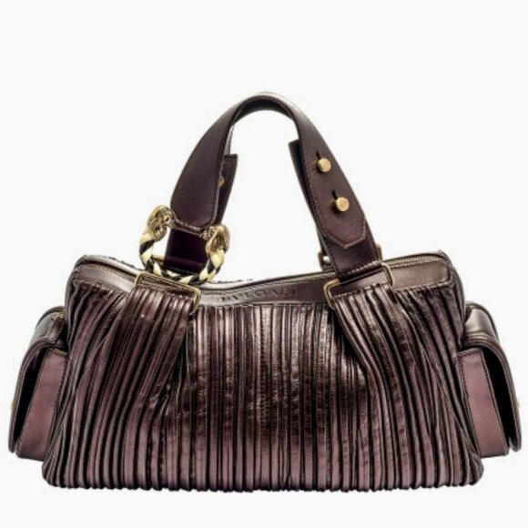 Bvlgari Bronzed Lambskin Leather Plisse Leoni Handbag - Picture 1 of 16